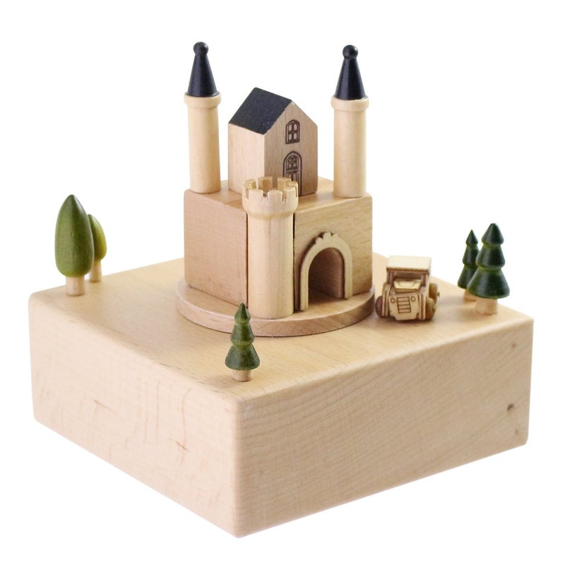 JustNile Delightful Quality Wooden Musical Box Featuring European Castle with Small, Moving Magnetic Car | Plays "Castle In The Sky" Song - Image 2